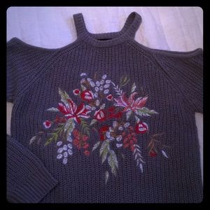 Embroidered cold shoulder sweater- S